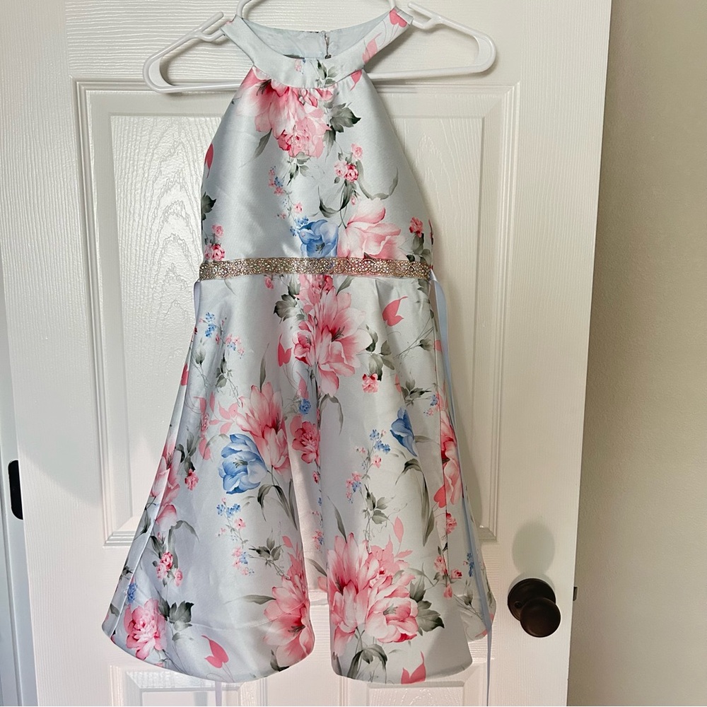 Rare Editions Satin Floral Halter Dress Size 10 Girls- Pink, Blue, Light Blue